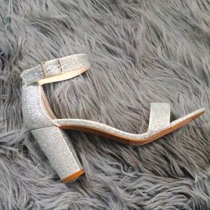 Arya Silver Block Open Toe Heels
